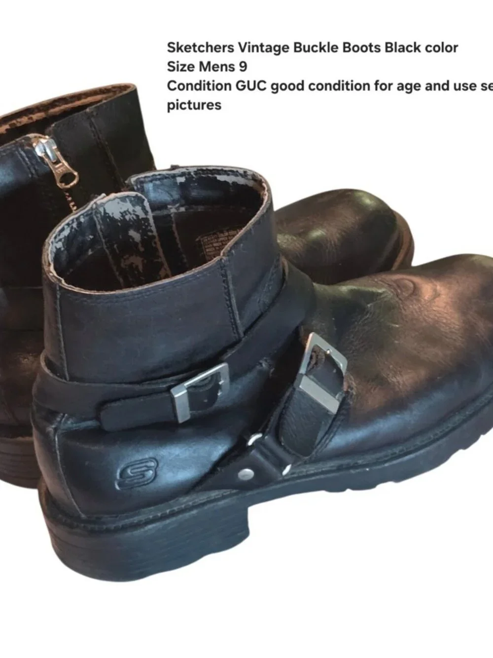 Skechers Boots Mens 9 Cinder Twist Harness Vintage Black Leather Motorcycle Y2K